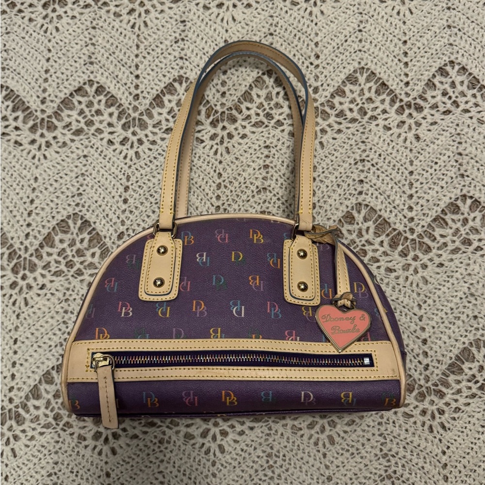 Vintage Dooney & Bourke Purple Tan Rainbow Logo Mini Gym Shoulder Bag Set Y2K - Picture 4 of 15